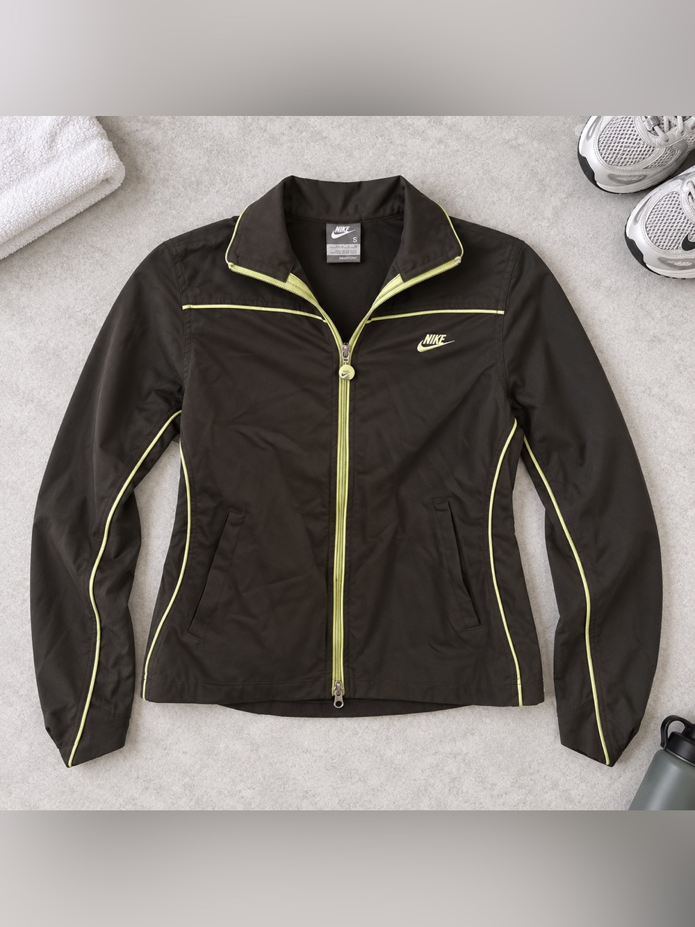 Nike FitDry Y2K Track Jacket Deep Olive Neon Lime Full Zip Small